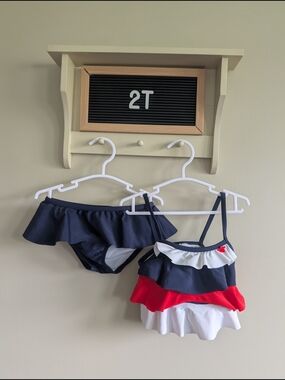 Toddler Ruffle Tankini Bikini Set in Navy, Red & White - Unbranded